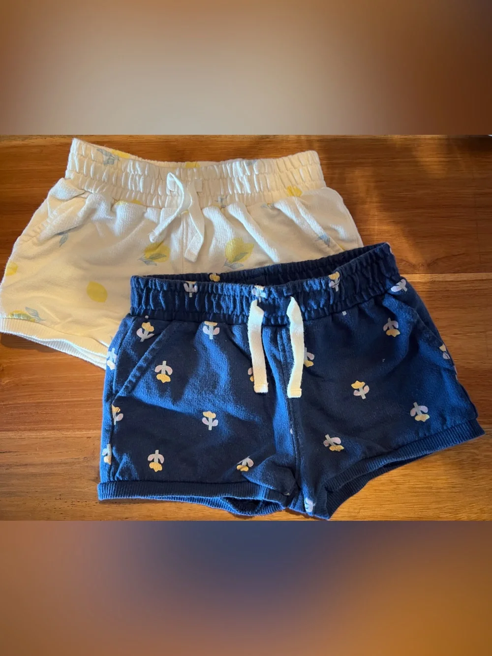 Carter's - Two Navy and White Shorts with Floral and Lemon Print